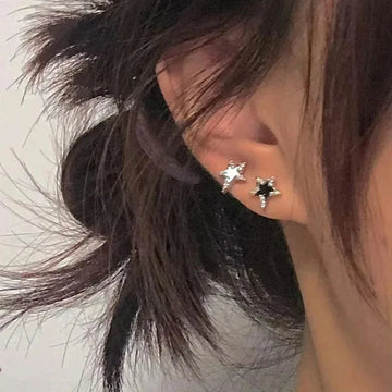 DAIIIBABYYY  -  2pcs Y2K Earrings Pentagonal Star Stud Earrings for Women Girl Gothic Punk Clip Earrings Removable Simple Earrings New